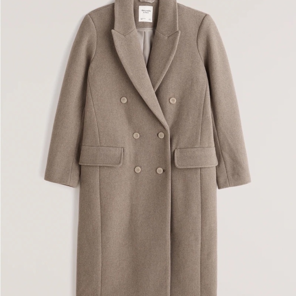 Abercrombie & Fitch Taupe Double-Breasted Wool Pea Coat